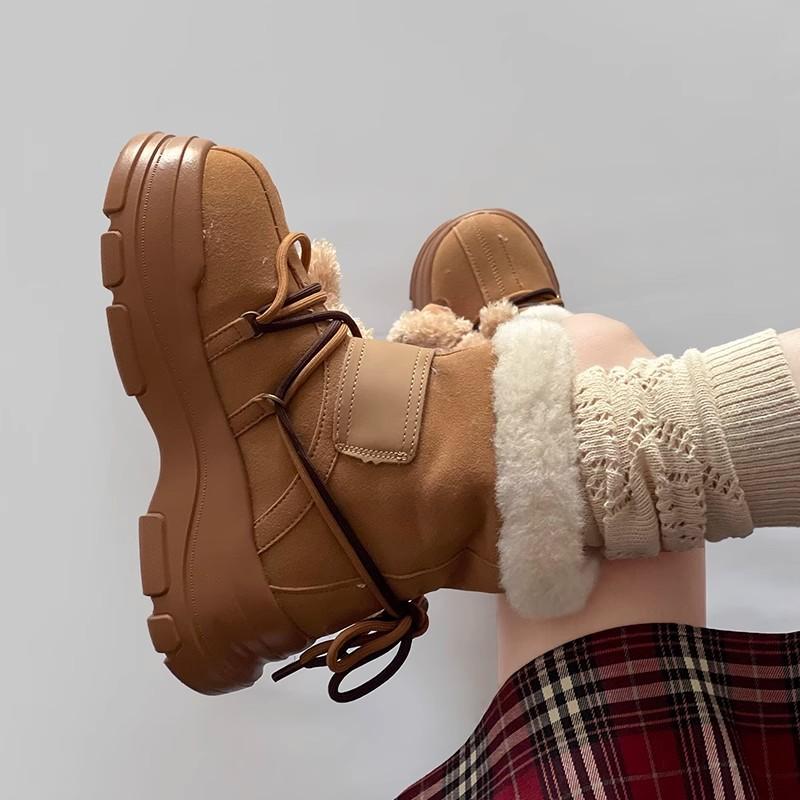 Snow boots women's 2024 new Internet celebrity explosion thick-soled half-drag piled thickened Northeast cold warm cotton shoes