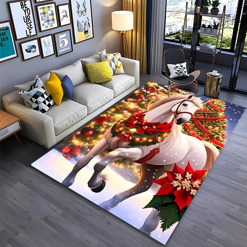 

3D Printing Christmas Horse Carpet for Home Living Room Kid Bedroom Sofa Doormat Kitchen Floor Rug Anti-slip Decor Mat Warm Gift 40x60cm (16x24in)