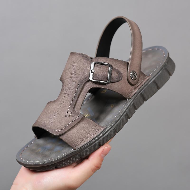 2025 new men's sandals leather casual soft sole soft surface men's beach shoes leather sandals men's outdoor slippers