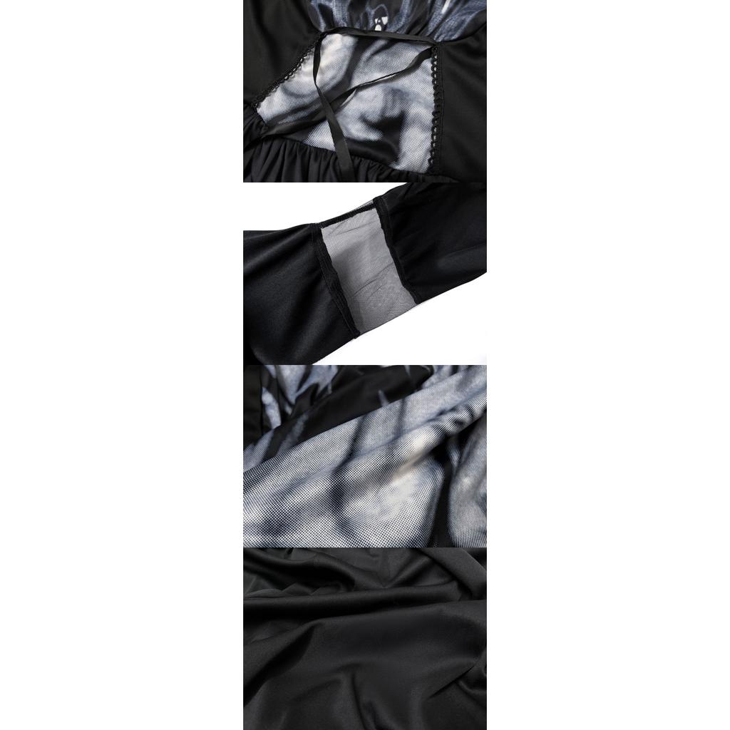 Women's Halloween Witch Costume Dress with Hooded Skeleton Print for Stage Performance