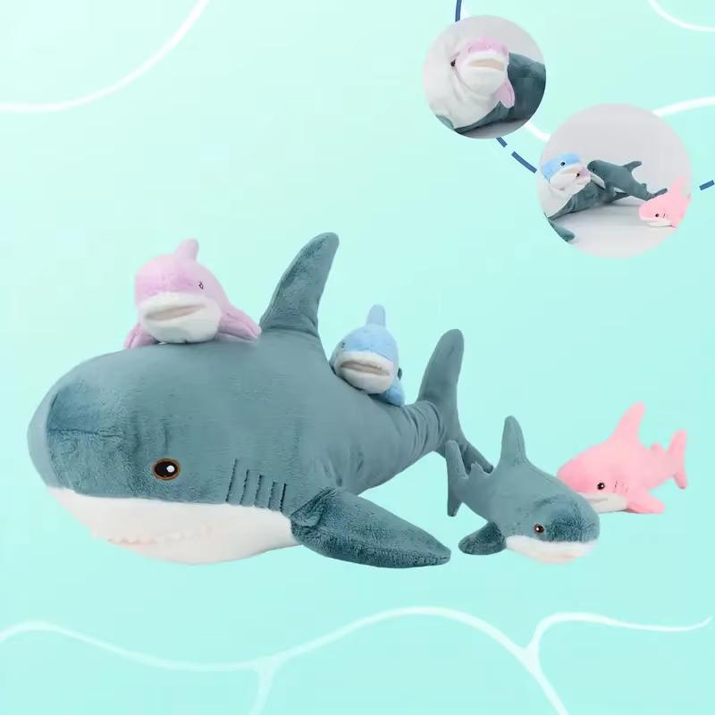 Cute Mother-Baby Shark Five-Pie Soft Stuffed Animal Giant Soft Shark Pillow Chubby Shark Pillow for Boys and Girls Ready Gifts