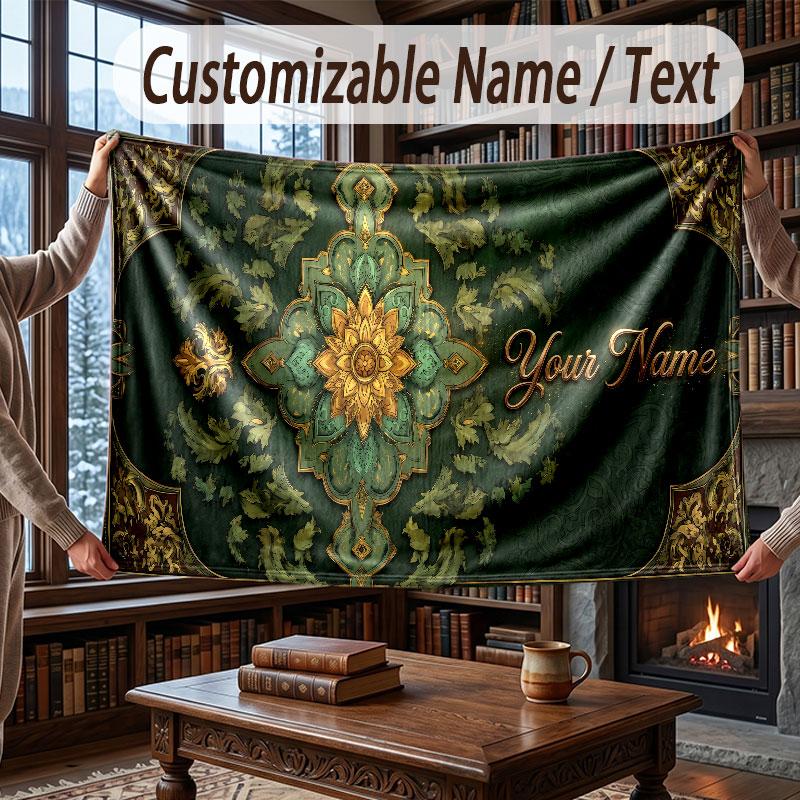 Floral Garden Theme Throw Blanket Custom Name Text Personalized Blanket Soft Cozy Blanket for Home Sofa Bed