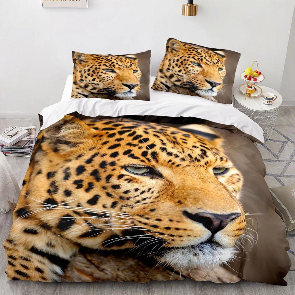 Leopard Soft Duvet Cover King Quen Sized Dimensions Brown Chetah Beding Set for Children Kids Tens Adult Peoples Wild Animal 2/3pcs Polyester Warm