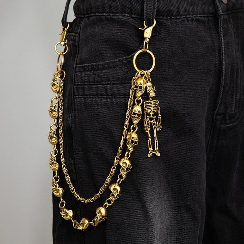 Gothic Punk Style Metal Skull Head Jeans Chain Trendy and Cool Waist Chain For Men And Women Fashion Accessory