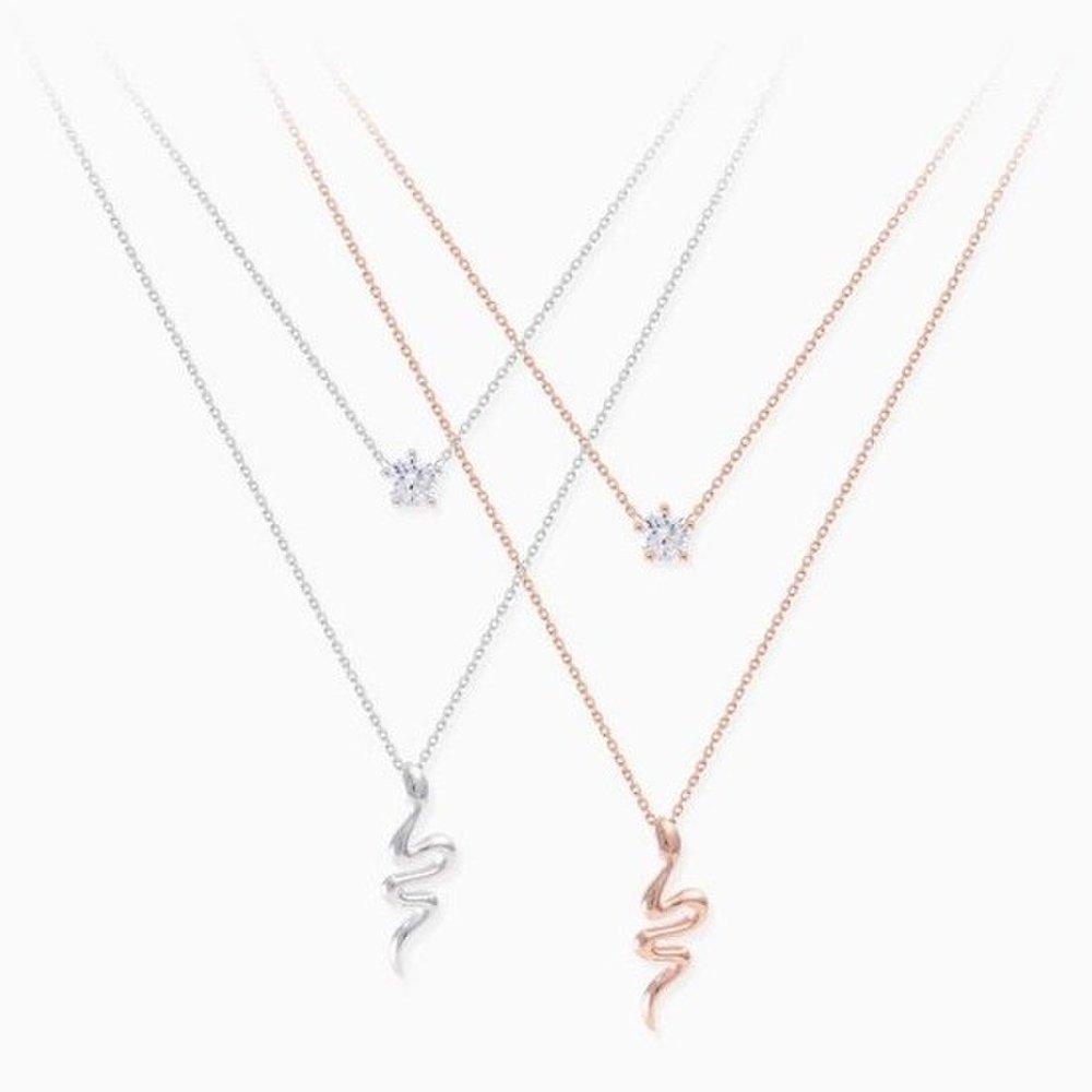 

(Silver) Snake and Cubic Necklace, Snake Necklace, Snake Bracelet, Two-Strand Necklace, Cubic Necklace