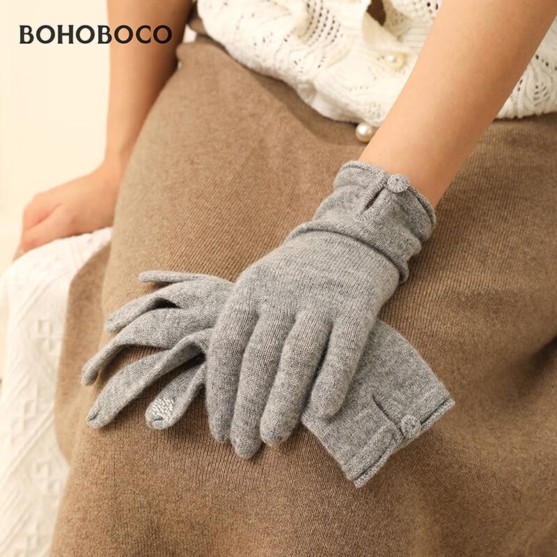 BOHOBOCO Damen 100% Kaschmir Handschuhe mit Handgelenkschnalle