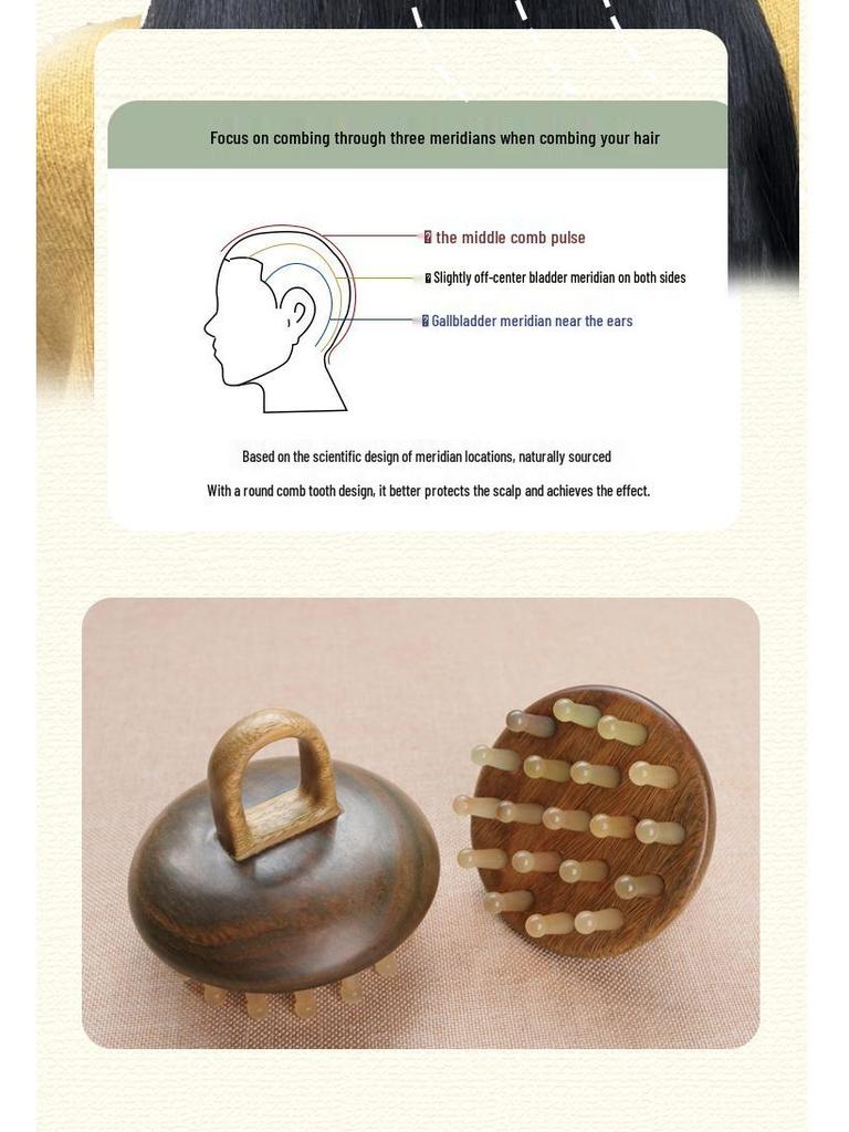 Horn 28-Pin Massage Comb for Meridian Therapy & Shampoo