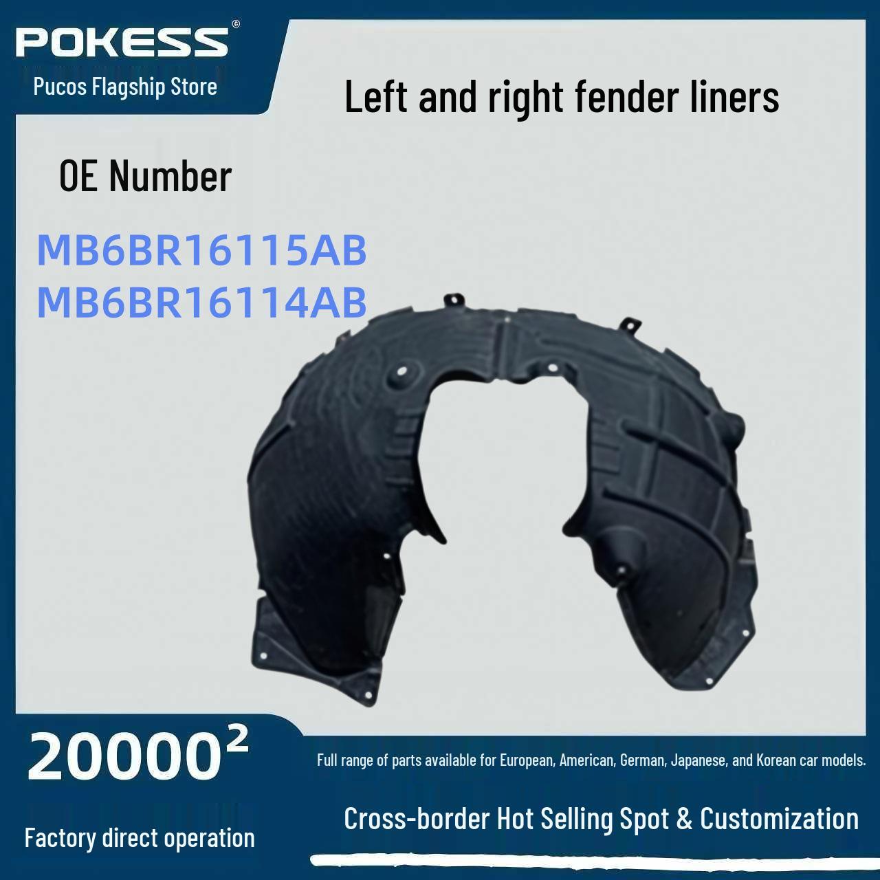 Compatible Automotive Fender Liner for Ford (Left/Right) - Part Nos: MB6BR16115AB, MB6BR16114AB Fender Liner Left