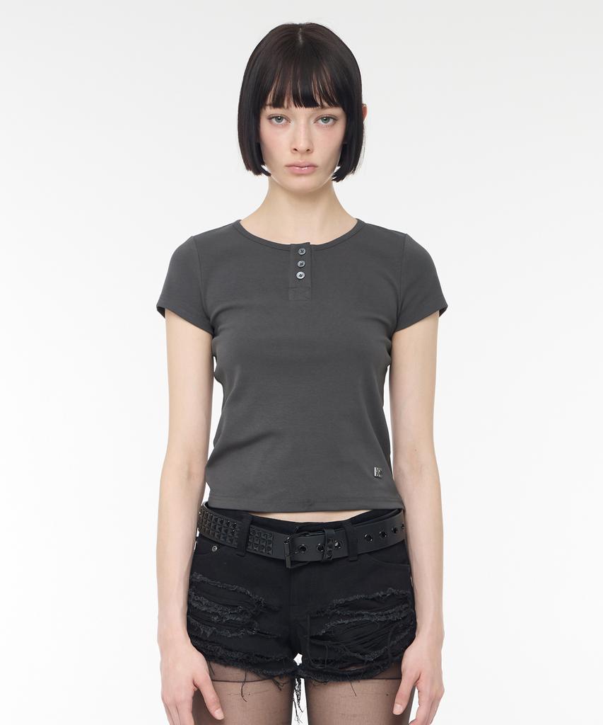 ROCKCAKE Essential Henly Neck Top - Charcoal