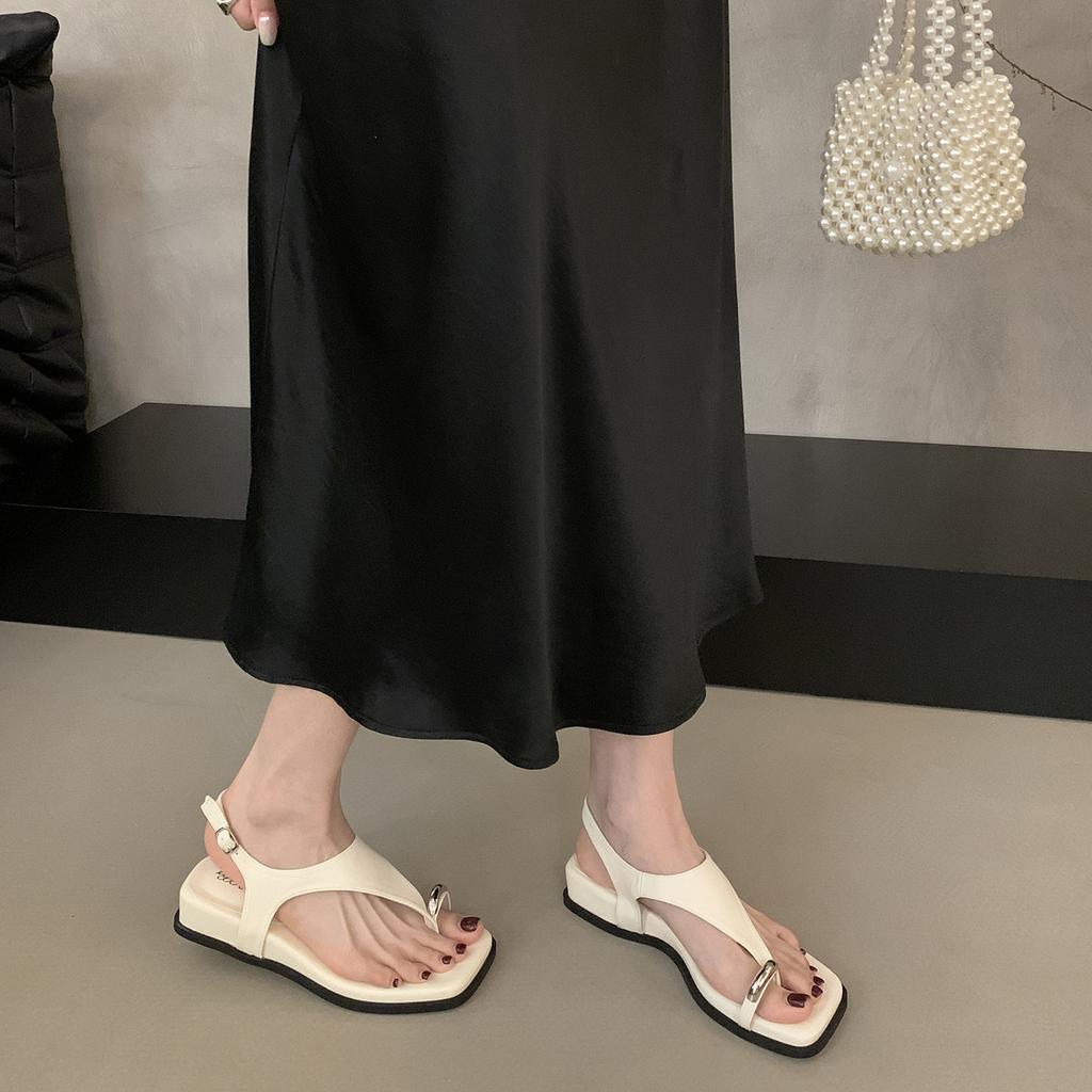Pointed French niche Korean wedge heel strap open-toed sandals women's 2025 new summer fashion skirt Roman shoes