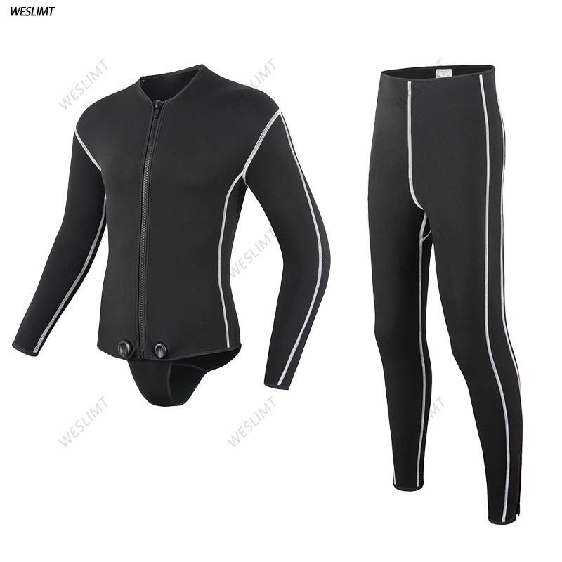 3mm Neoprene Wetsuit Set Men Women Snorkeling Diving Surfing Warm Full Sleeve Front Zip Separable Suit
