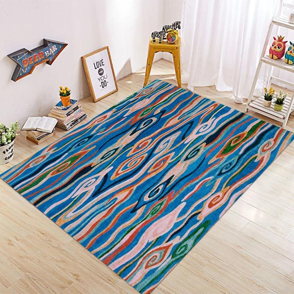 Color Block Wave Geometric Rug Durable Floor Mat for Living Room Playroom Modern Home Decor Carpet