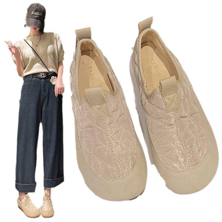 Mori retro Doudou shoes women's 2025 autumn Korean version casual round head one pedal flat single shoes loafers mother shoes