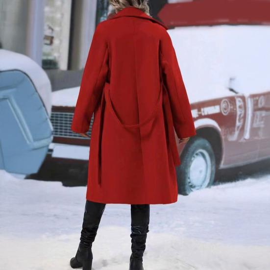 Women's Mid Length Wool Coat Double Breasted Trench Coat Long
