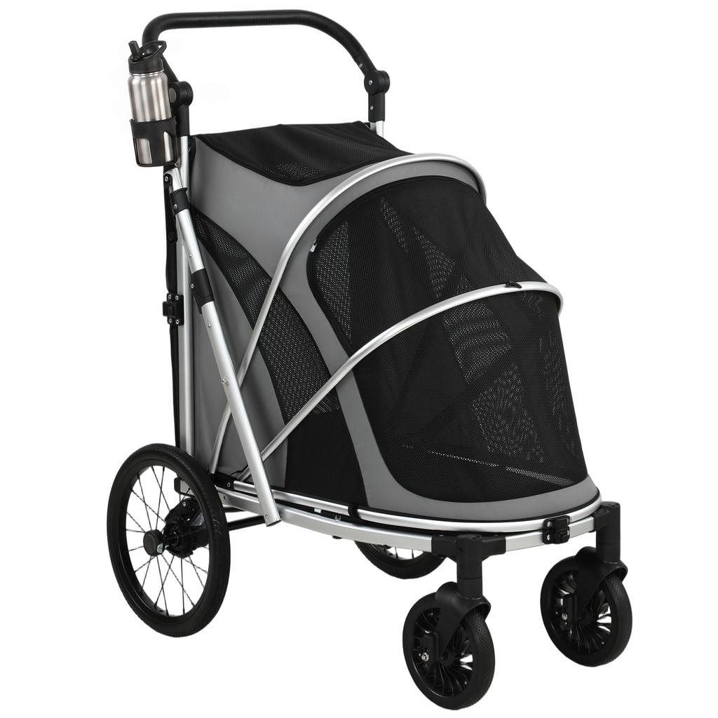 Dog Stroller, Easy Folding Pet Stroller for Small and Medium Dogs with Shock Absorption, Maximum Load 20 kg, Grey