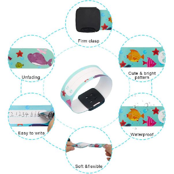 16 Pieces Child Safety ID Wristband, Pletpet Adjustable & Waterproof Kids Id Bracelets, Reble Identification Bracelet Wristbands for Boys and Girls