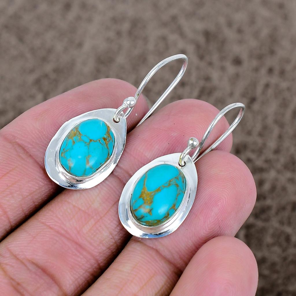 Santa Rosa Turquoise Gemstone 925 Sterling Silver Jewelry Earring 1.42" KKG-643