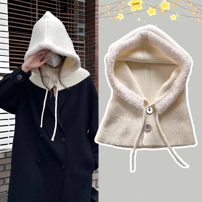 Căciulă Balaclava Stil Coreean de Iarnă pentru Femei Nouă la Modă și Versatilă Protecție Gât Protecție Împotriva Frigului Căciulă Tricotată Îngroșată și Călduroasă