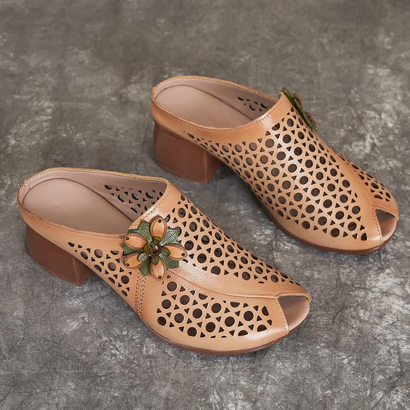 

Летняя женская обувь в этническом стиле, толстый каблук, мягкая подошва, сандалии из коровьей кожи 38 коричневый