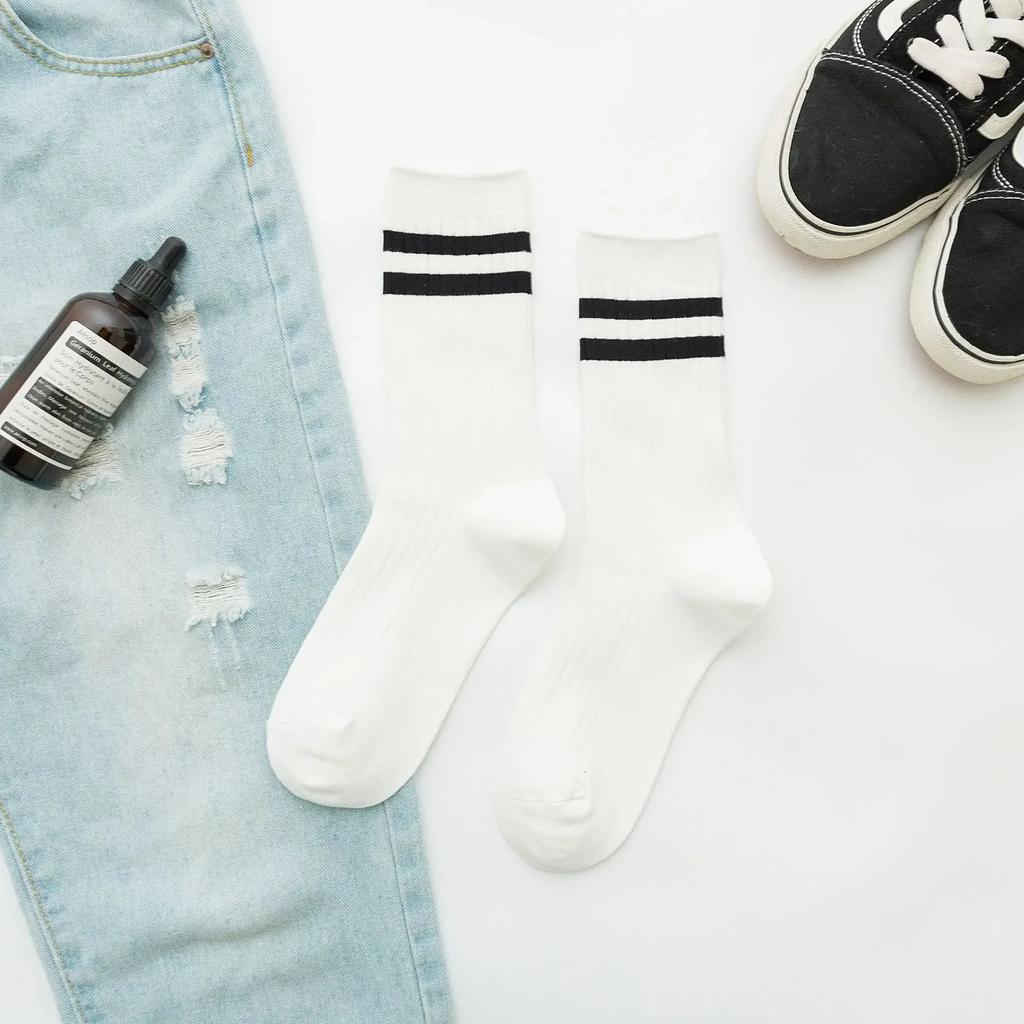 Retro Striped Sports Women Socks Japanese Fashion High School Girls Socks Casual Fashion Harajuku Streetwear Knitting Long Socks