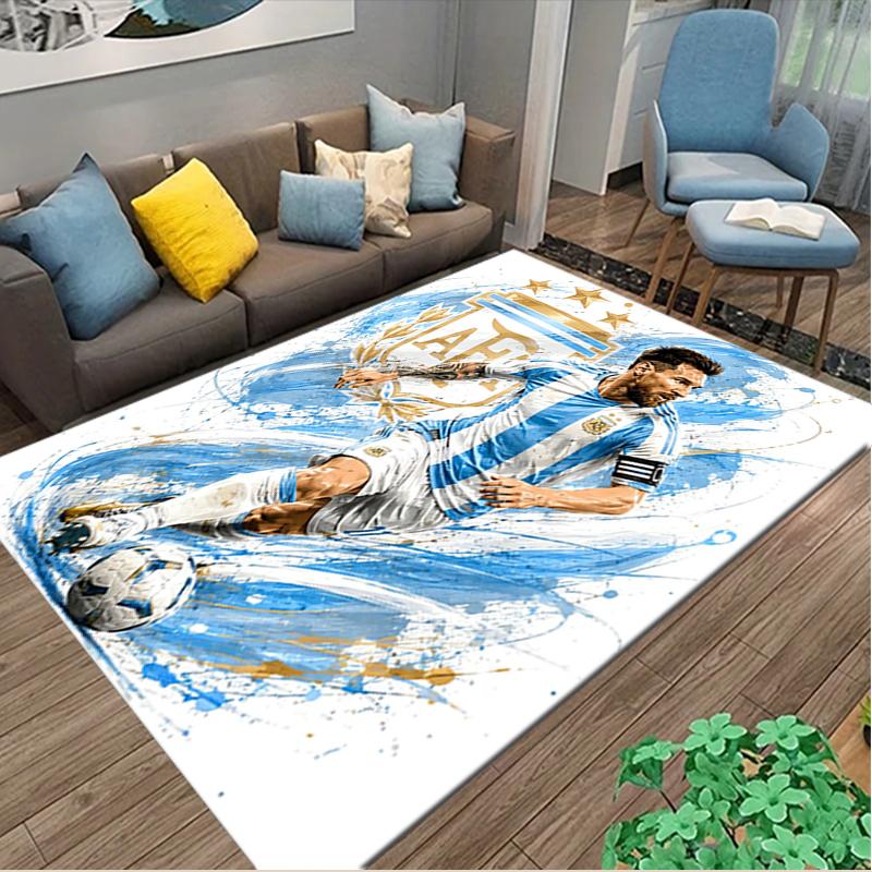 Football Star Messi Rug Ideal for Reading Room, Multi-purpose Office Chair Sofa Carpet, Anti-slip Printed Home Area Rug