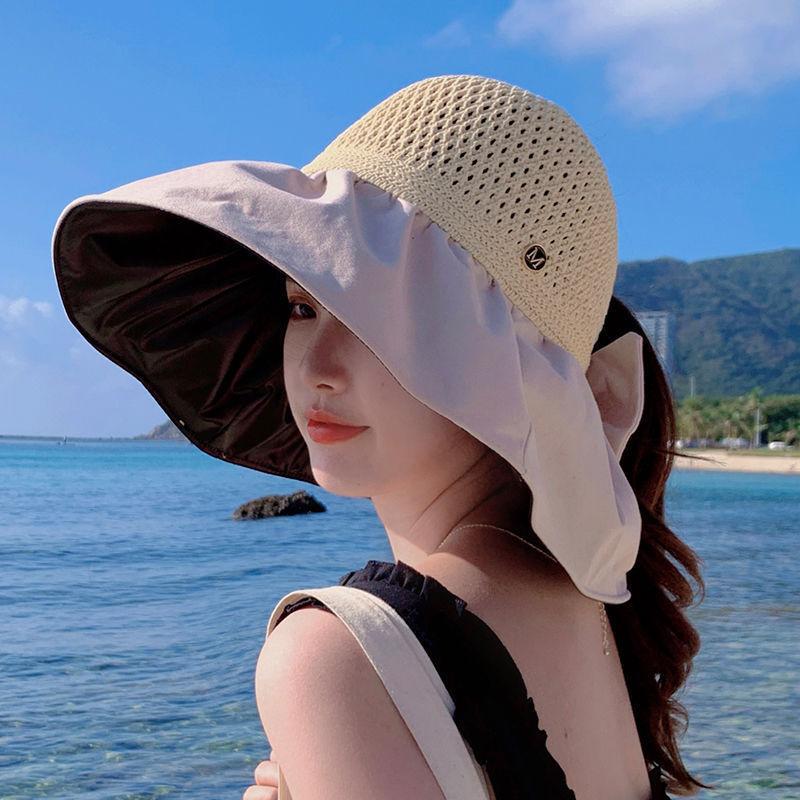 Can Tie A Ponytail Hat, Women's Style, Summer, Sun Shading and Sun Protection, Fisherman's Hat, Vinyl, Face Covering Large Eaves, UV Protection