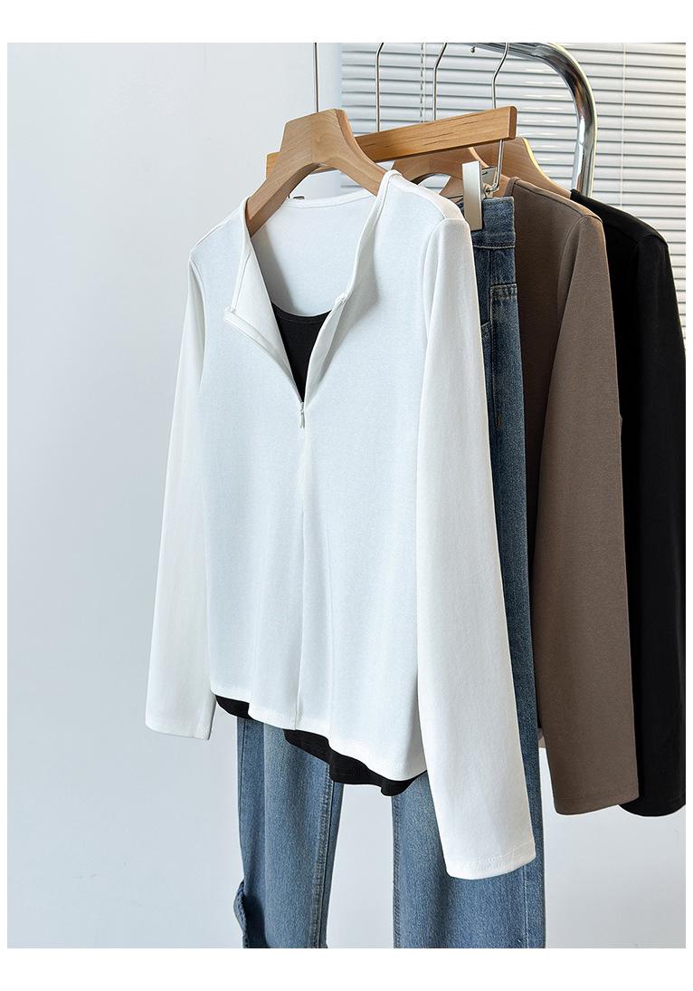 

Plus Size Women s Color Block Two-Piece Look Long Sleeve T-Shirt L білий