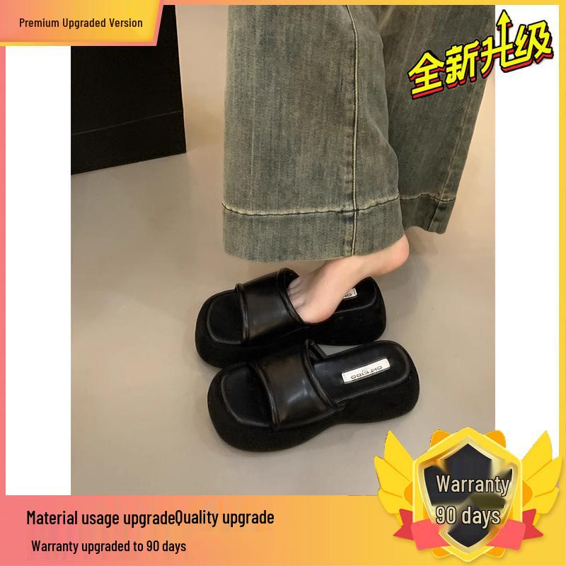 Women's Summer Thick Sole Black Petite Height-Increasing Flip-Flops 2026, Versatile Single Strap Design