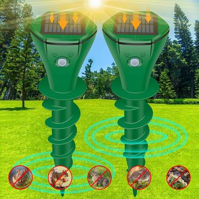 Répulsif à souris à ultrasons pour extérieur, répulsif à souris solaire 2024, répulsif à souris sonique étanche, répulsif à gopher pour jardin et pelouse (2 pcs)