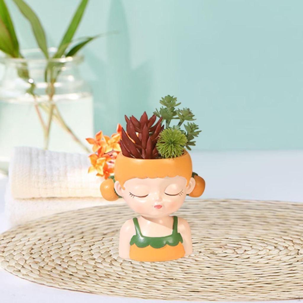 Cartoon Girl Planter Decorative Plant Pot Home Decoration Desktop Flowerpot Small Resin Flower