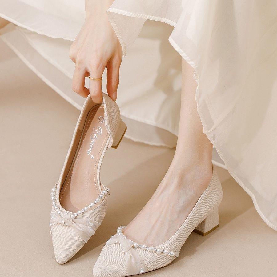 Fashion fairy night breeze gentle temperament with skirt single shoes women's summer new shallow mouth pointed high heels