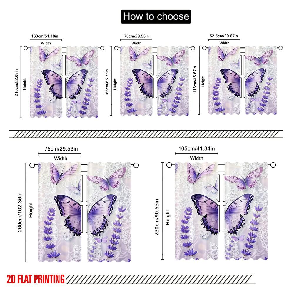2pcs,2D Plane Printing Light Filtering Curtains Lavender Wings Polyester Easy Install (without Rod) Decorations Outdoor Use for