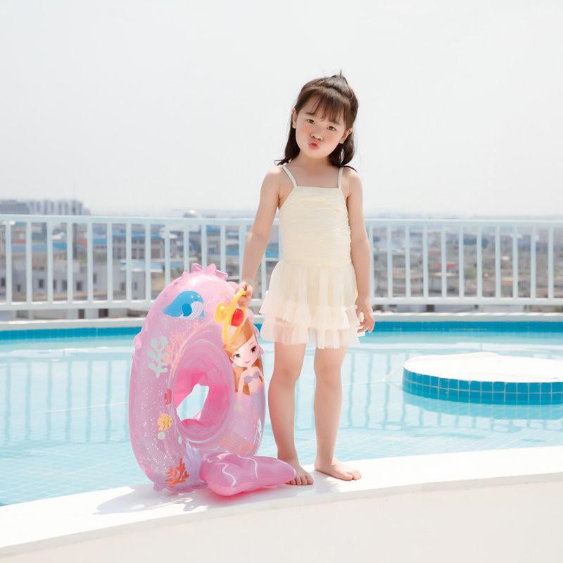 Thickened Children's Mermaid Swimming Ring Inflatable Swim Ring With Steering Wheel For Water Park Play