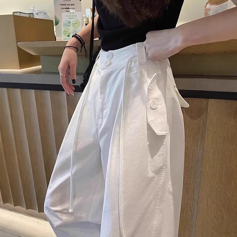 Plus Size Women's High-Waisted Wide-Leg Casual Pants - Spring/Autumn, Loose & Slimming, Floor-Length Draped Style