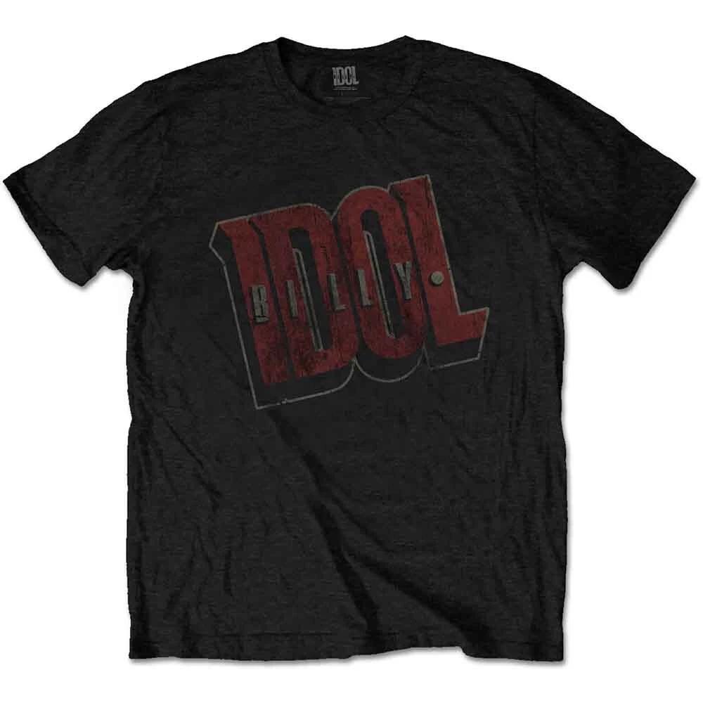 Billy Idol Vintage Logo T-Shirt, Black (Black Black), Small 2XL