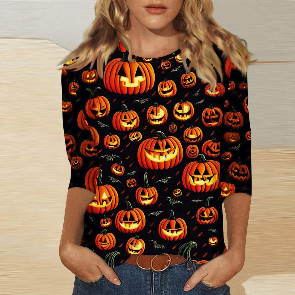 Women's Fashion Casual Round Neck Printed 3/4 T-shirt Top