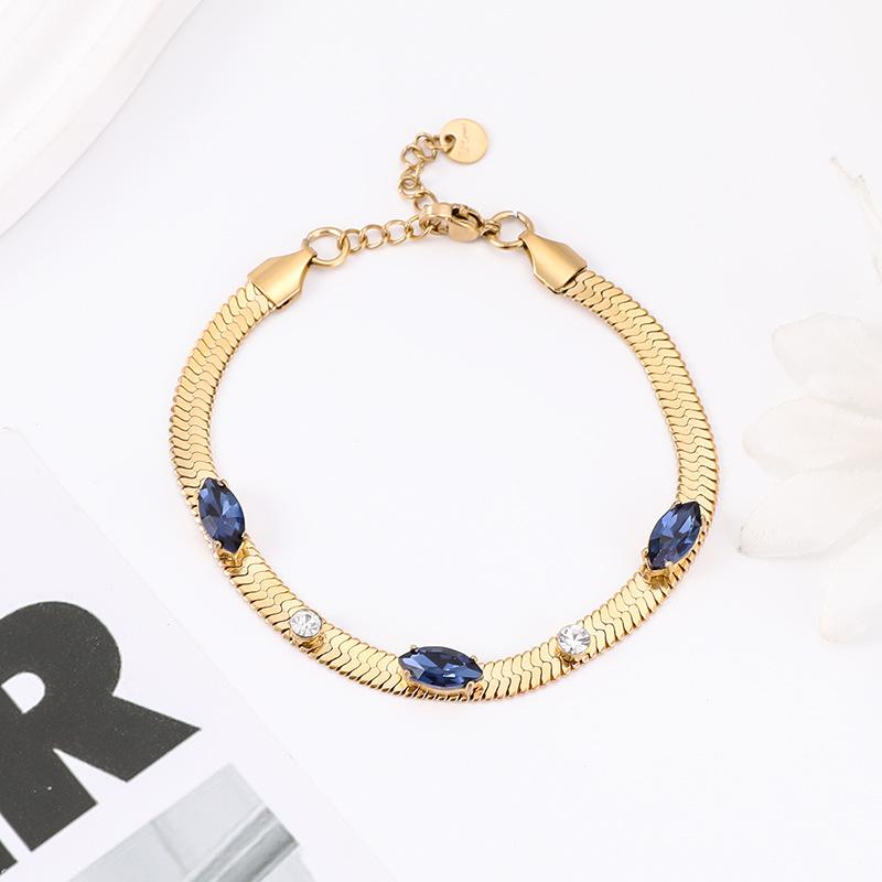 European American Ins Versatile Stainless Steel Colored Zircon Marquise Snake Chain Bracelet