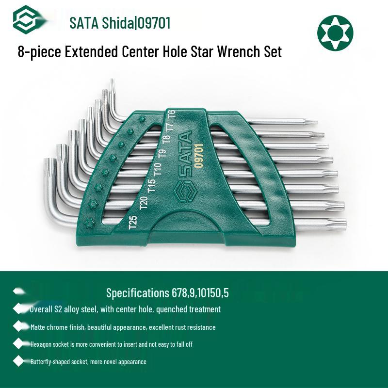 SATA Flower-shaped Extended Ball Head Torx Hex Wrench Set with Center Hole