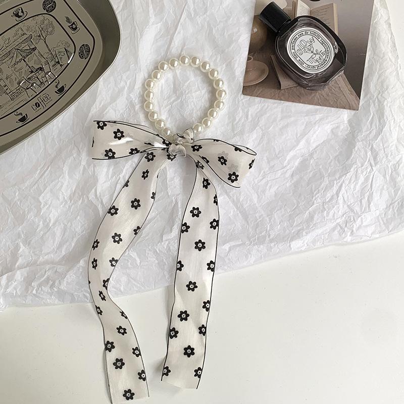 Pearl necklace new polka dot silk scarf high-end organza scarf hair accessories headgear bag ribbon streamer headband