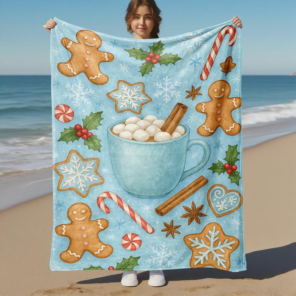 1PC Christmas, cookiesOutdoor Flannel Blanket - Soft Plush Decor for Picnics, camping, Bedroom, Playroom, Office, or Lunch Break 1322A