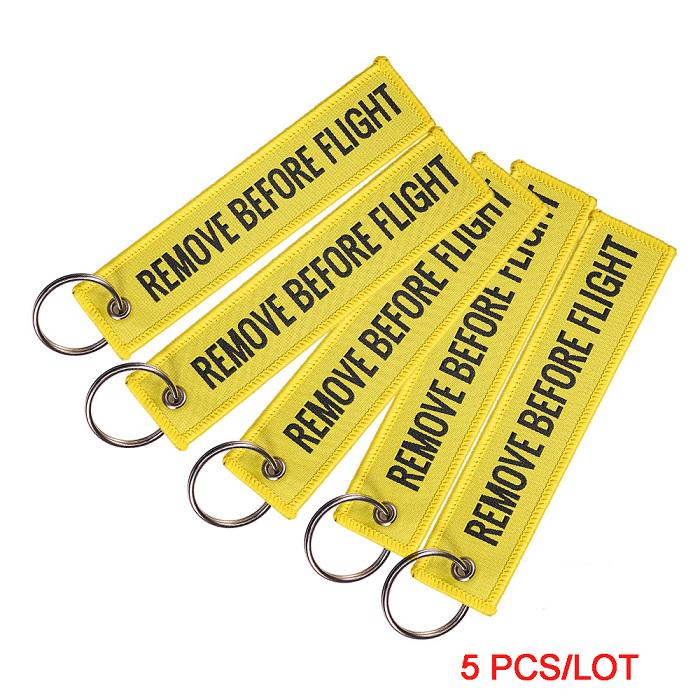 Vor dem Flug entfernen, Chaveiro-Tag, Stickerei, Schlüsselanhänger, Schlüsselanhänger für Luftfahrt, OEM-Schlüsselanhänger, Schmuck, 5 Stück/Set