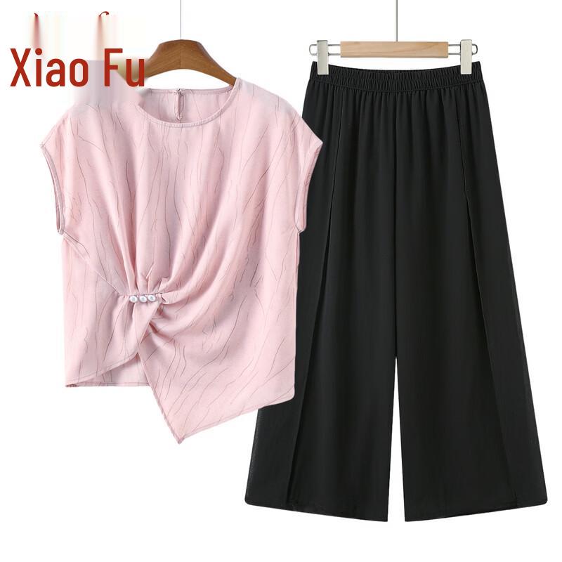 Middle-Aged Women's Striped Summer Two-Piece Set