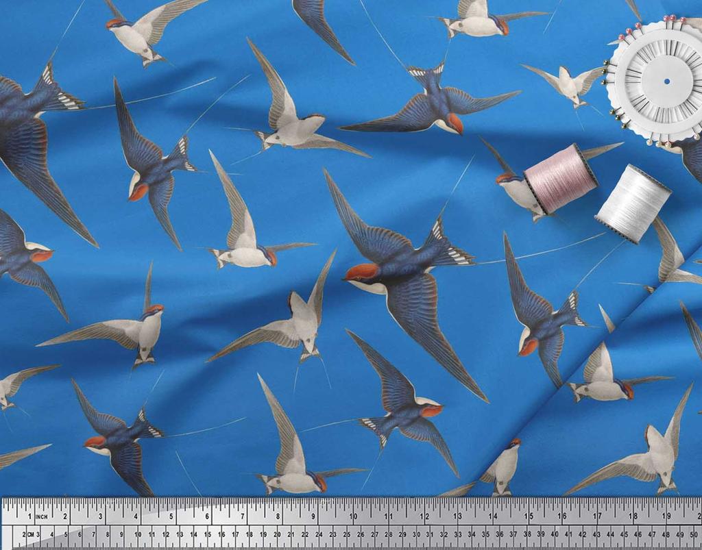 Soimoi Černá japonská krepová saténová tkanina létající datel pták tištěná řemeslná tkanina v metrech 42 palců