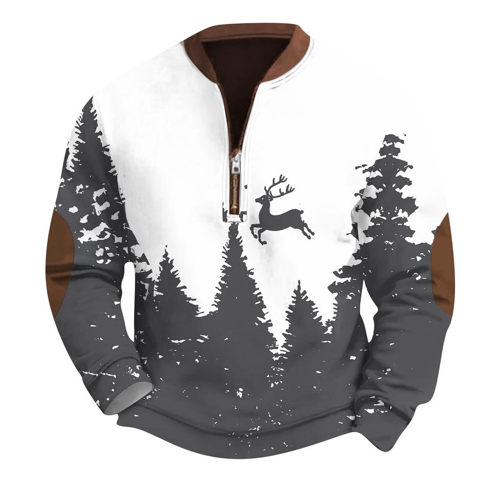 Men'S Retro Casual Zipper Sweatshirt Fashionable Printed Sports Pullover