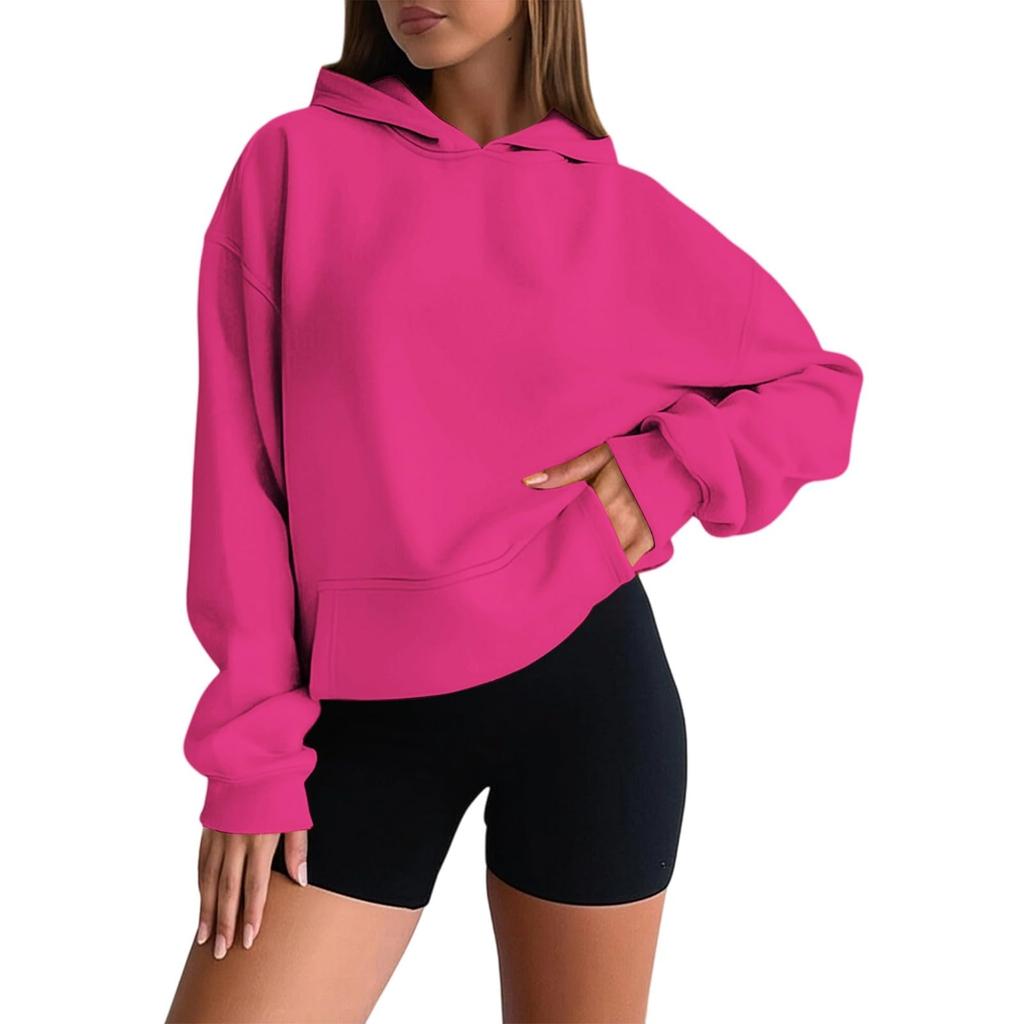 Women's Fashion Oversized Drop-Shoulder Long-Sleeved Sweatshirt Solid-Colour Hooded Sweatshirt