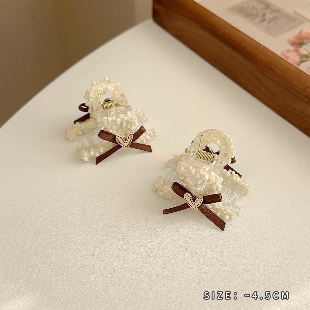 Pearl love bow hairpin rice bead weaving beige series grab clip literary light luxury hair accessories
