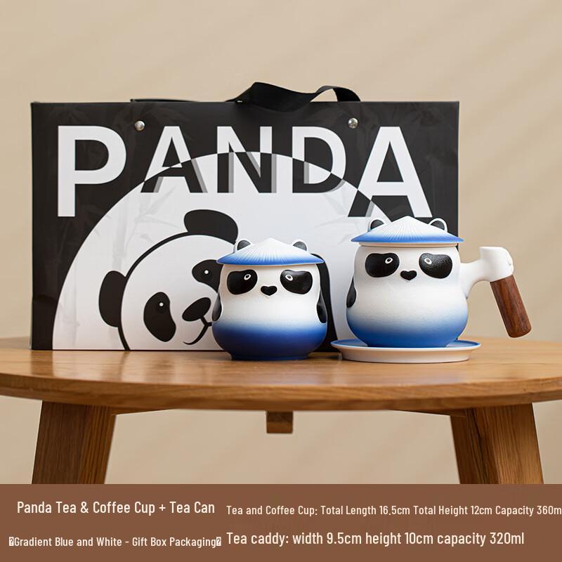 Cute Panda Ceramic Coffee Mug with Tea Caddy