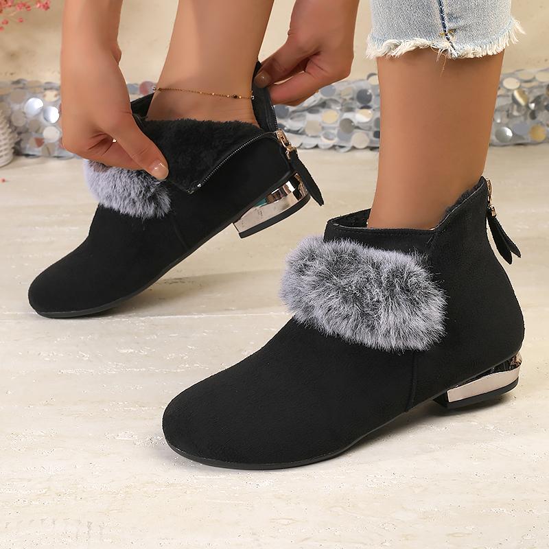 2025 New Women's Shoes Winter Warm Boots Low Heel Anti-Slip Commuter Boots Fashion Zipper Short Boots