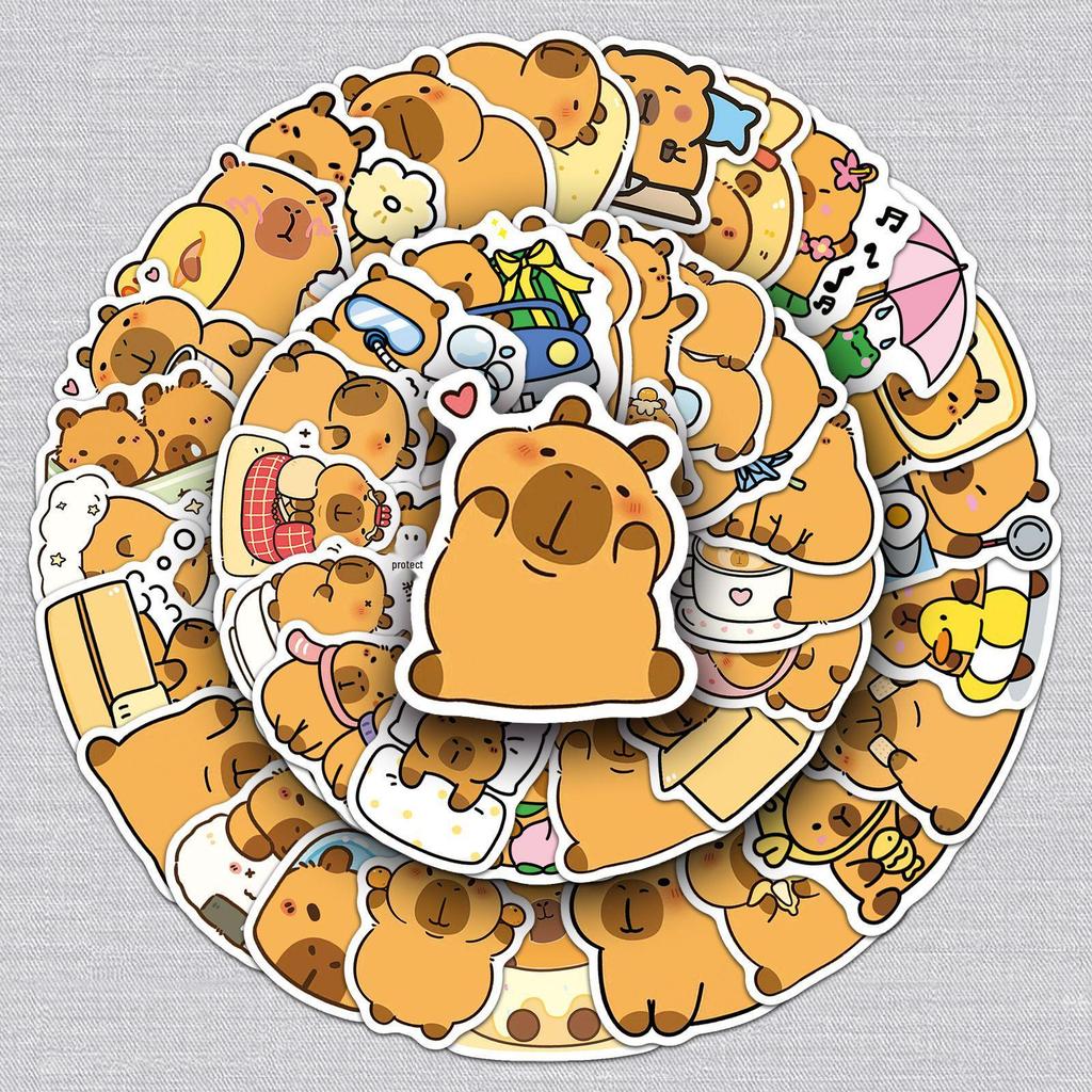 50 Capybara Cartoon Stickers: Cute Animal Decor for Water Cups & Mobile Phones