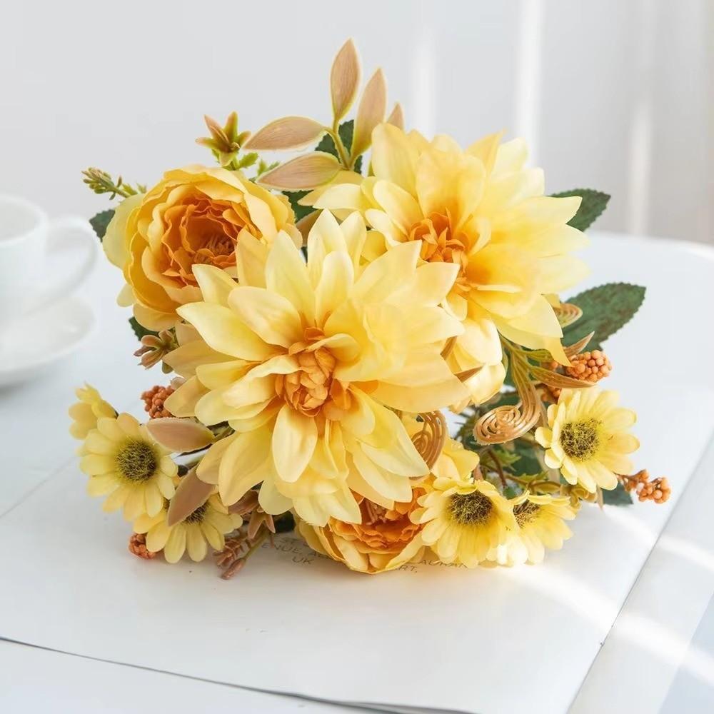 Bridal Bouquet Silk Dahlia Flower Arrangements Simulated Dahlia Artificial Flowers Bridal Bouquet